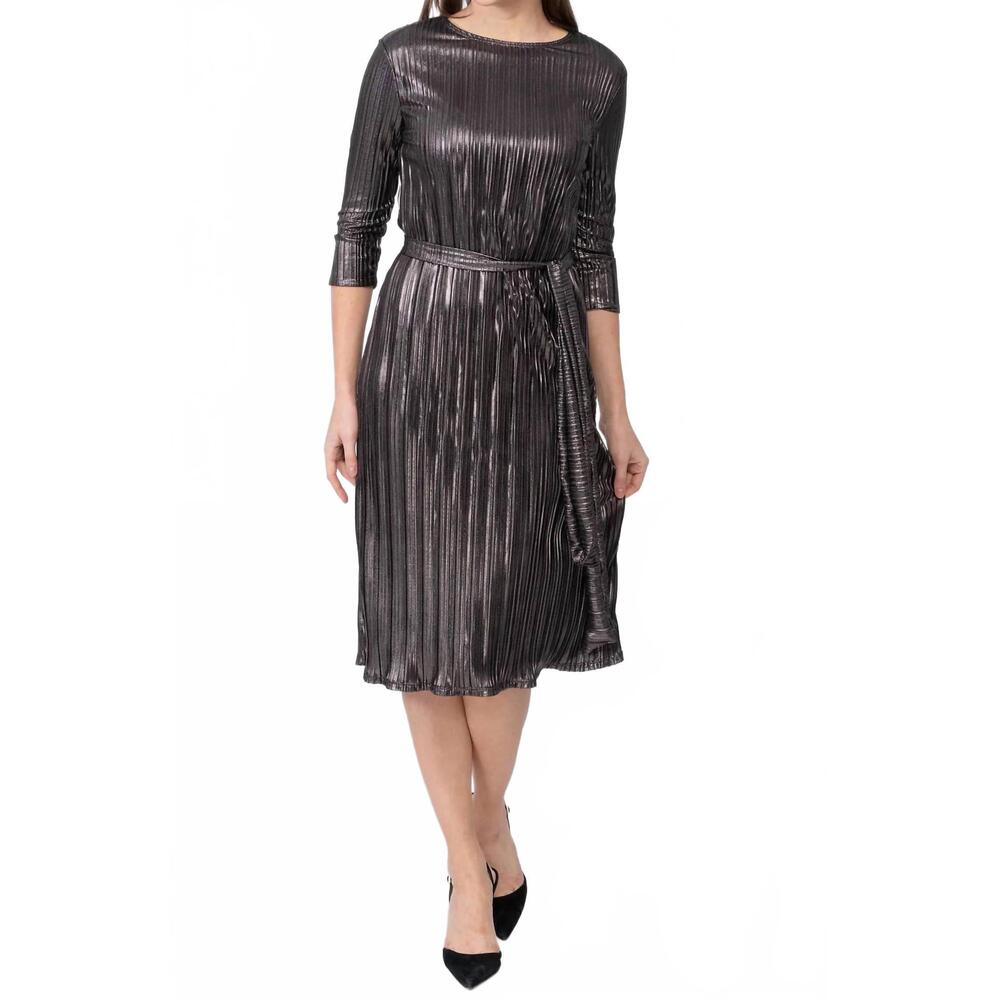 NEW KMW metallic pleated a- line dress in black